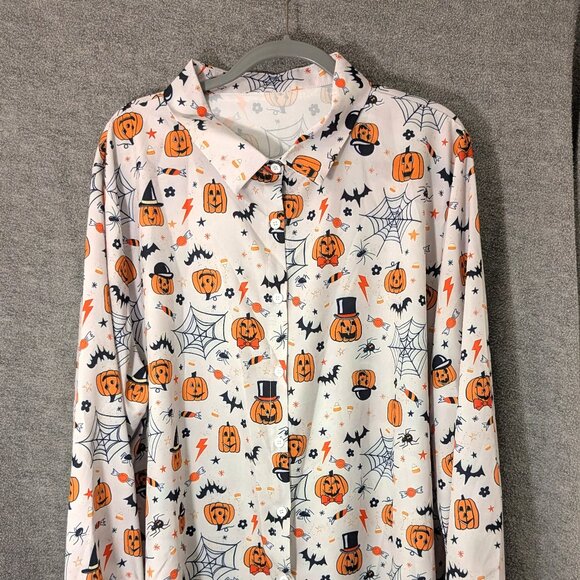 New! Plus Size 5X (58" Chest) Halloween Button Front Shirt Pumpkins, Bats, Spi - Picture 1 of 4